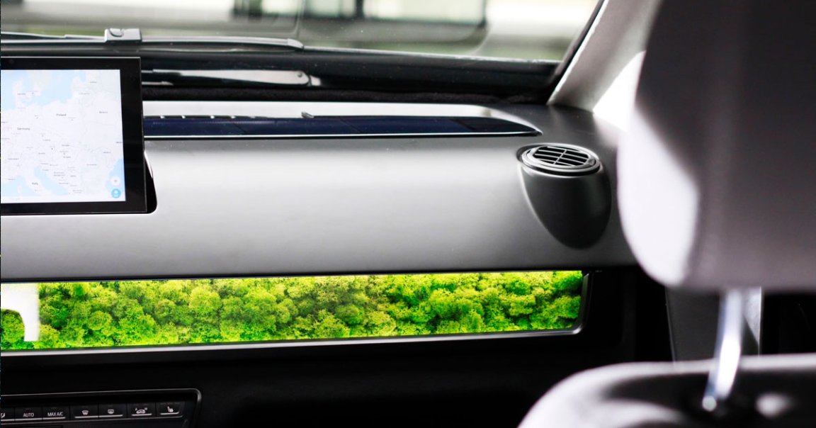 German startup Sono Motors has revealed a new solar-powered electric car with moss integrated into the vehicle's dashboard that help the car filter air.