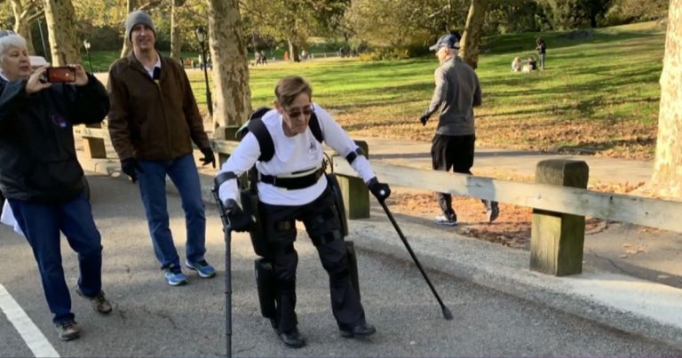Paralyzed Army veteran Terry Hannigan Vereline used an exoskeleton to complete the 2019 New York City Marathon over the course of three days.