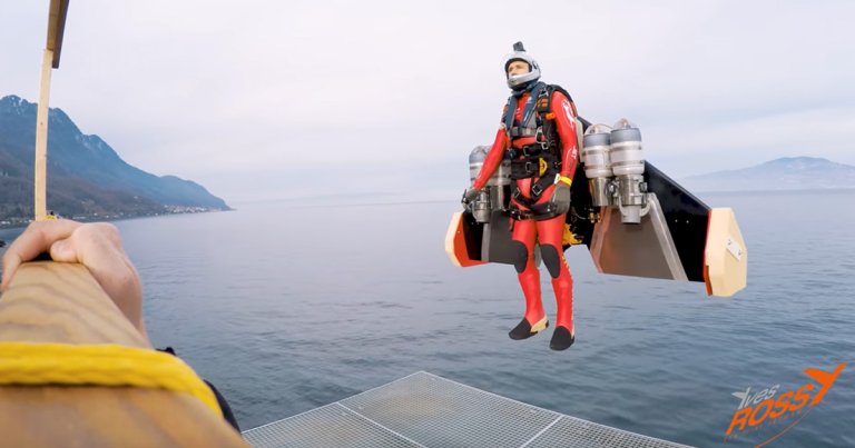 Watch a Jet Wing Pilot “Jetman” Hover Over a Lake