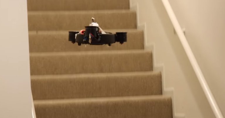 An engineer strapped propellers onto a robot vacuum, creating the ultimate abomination: a Roomba that kicks up more dust than it cleans.