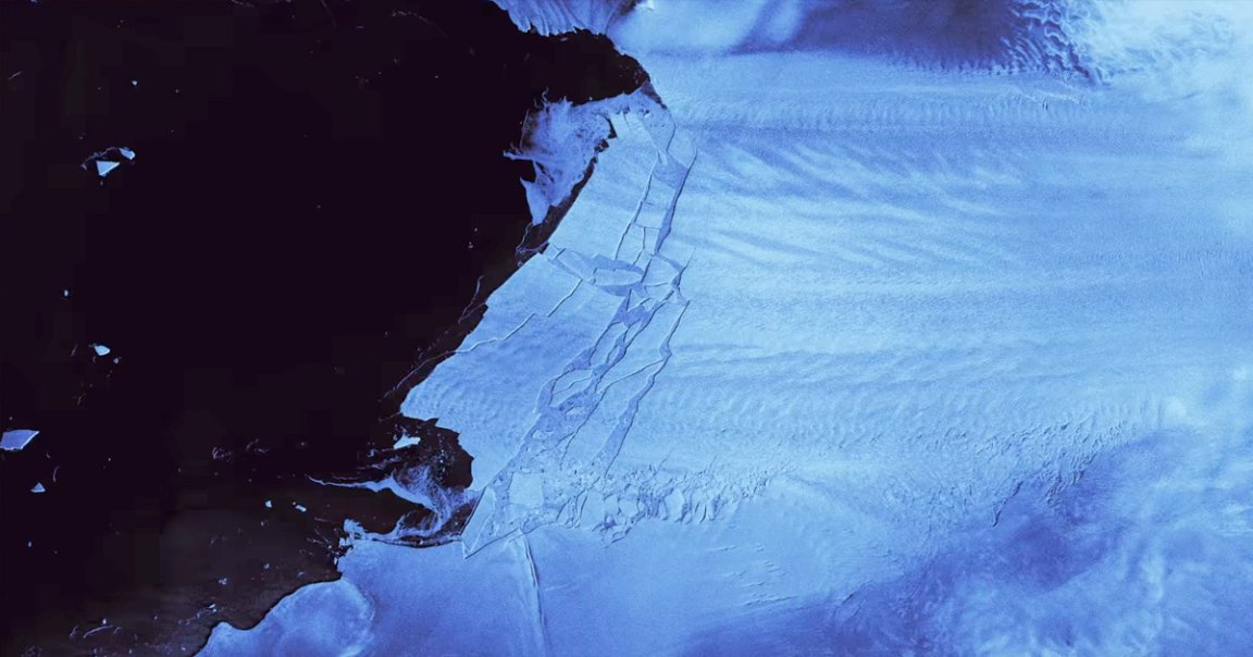 The European Space Agency releaed a troubling time-lapse video showing a gigantic iceberg splitting off of Antarctica and drifting away.