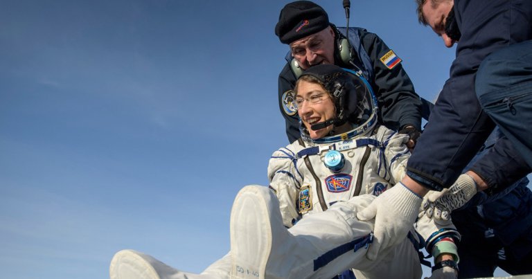 NASA astronaut Christine Koch has returned to Earth after spending a record-setting 328 days aboard the International Space Station.