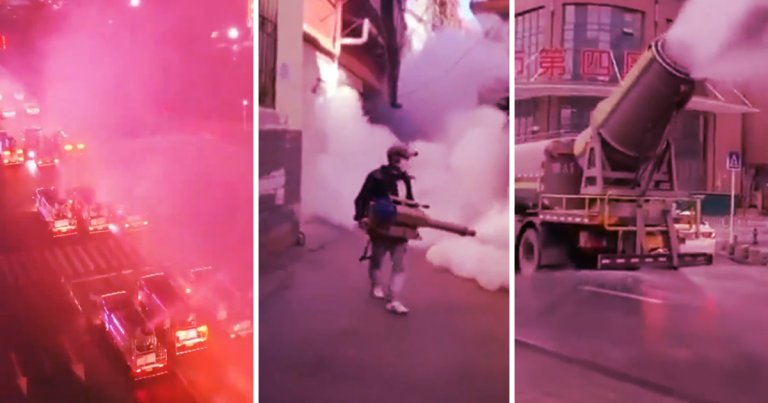 Chinese state-owned newspaper the People's Daily uploaded a video of disinfection work in Wuhan, the epicenter of the coronavirus outbreak.