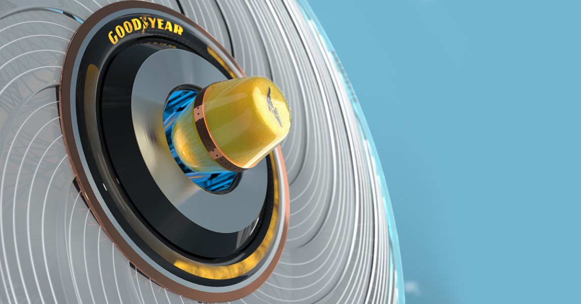 Goodyear debuted a futuristic tire concept on Tuesday called ReCharge that has the ability to regrow its tread using a special liquid compound capsule.