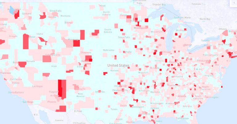 Facebook published a new heatmap that shows the proportion of people feeling coronavirus symptoms within each U.S. county.