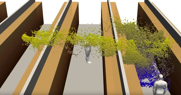 A video by Finnish researchers shows how aerosol particles released by a person in an indoor environment can spread much further than you could imagine.