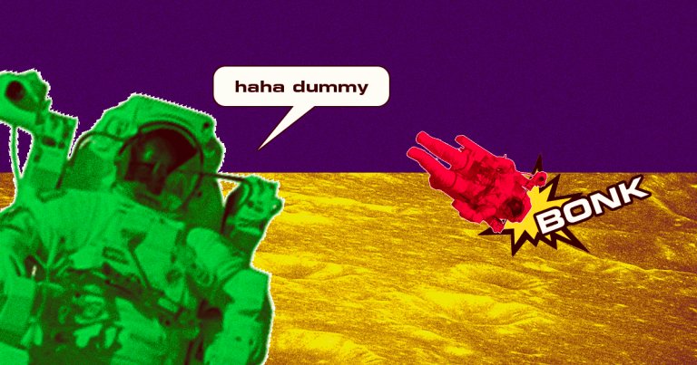 A delightful new video shows Apollo astronauts falling over in their bulky spacesuits, unaccustomed to the Moon's weak gravity.