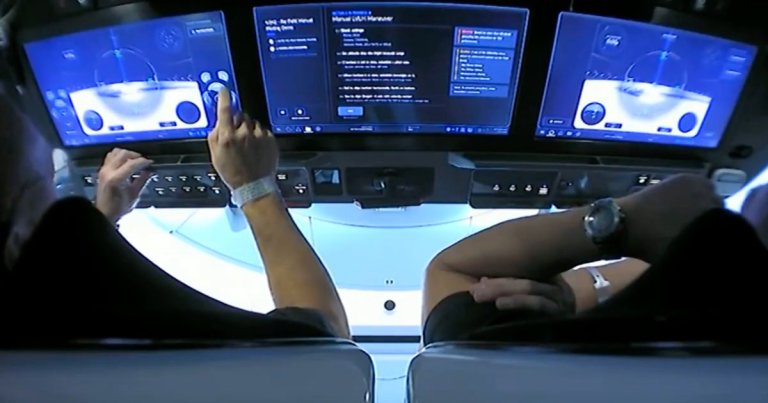 Once in orbit, NASA astronauts Bob Behnken and Doug Hurley briefly took manual control over the SpaceX Crew Dragon spacecraft.