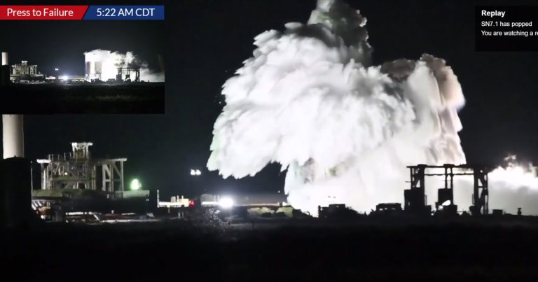 SpaceX just deliberately blew up its latest Starship prototype test tank during a pressure test Tuesday night at the company's test site in Texas.