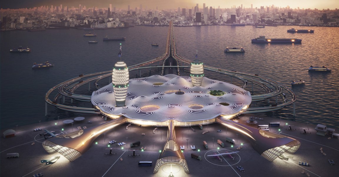 A team of Japanese architects have designed a breathtaking concept for a futuristic, four-story spaceport, meant to float just off the shore in Tokyo Bay.