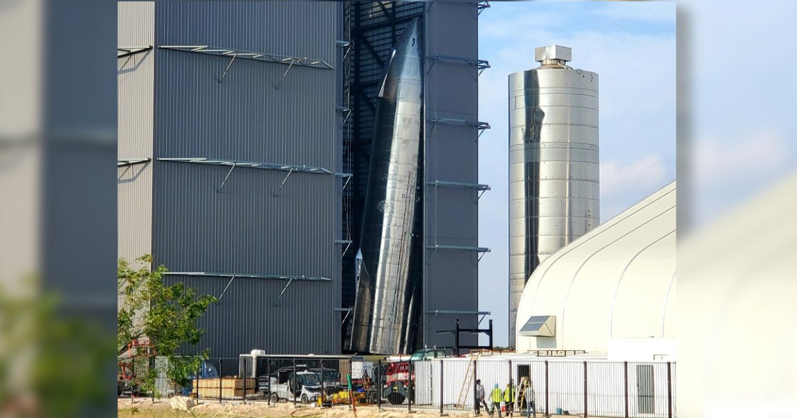 SpaceX's SN9 Starship prototype has had a bit of a tumble, leaning onto its side inside its assembly building. Luckily, it's already upright again.