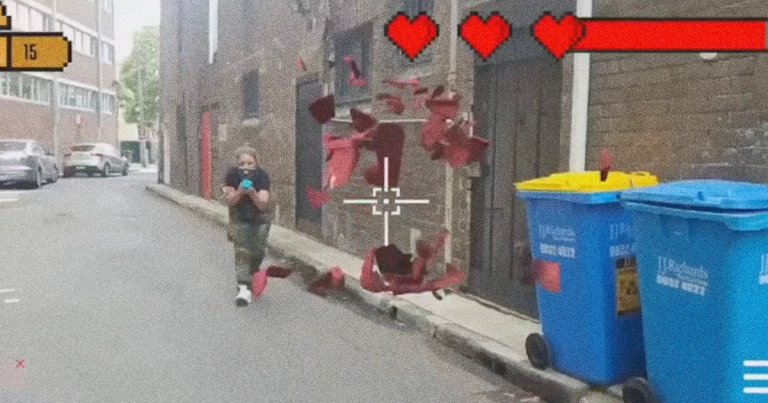 A promo video shows gamers running around their city, taking cover behind real cars and buildings, while playing an augmented reality first-person shooter.