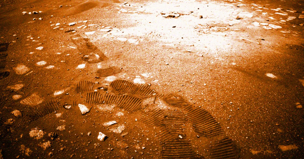 NASA's Perseverance Mars rover is officially on the move.Recently uploaded images show the six-wheeled robot's tracks imprinted in the dust around it.