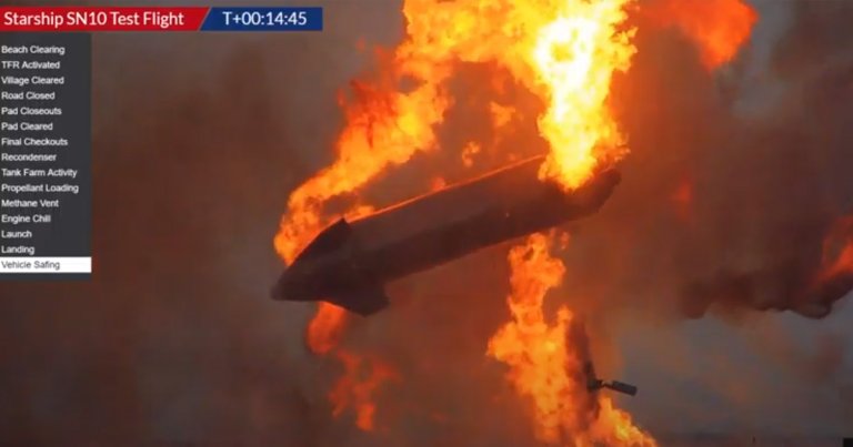 After a promising flight, SpaceX's SN10 Starship prototype landed gently on Wednesday evening — where it remained for minutes before exploding.