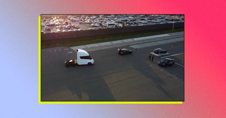Chris Nguyen flew his drone over a Tesla test track last week and spotted one of the company's experimental Tesla Semi trucks in action.