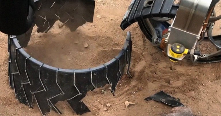 The wheels on NASA's Curiosity Mars rover are starting to look a little rough. But it can always rip them off if they get too damaged.