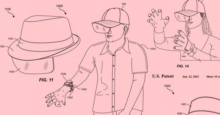 A new Facebook patent reveals some unusual new augmented reality headware, including a fedora, baseball cap, and visor with displays attached to the brim.