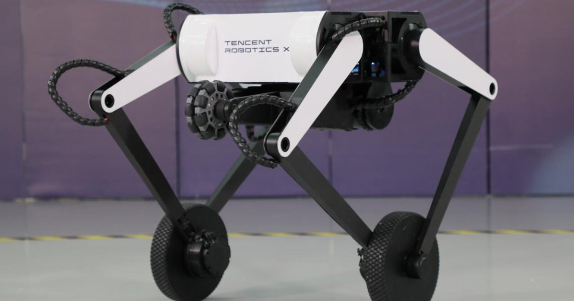 Tencent Robotics X Lab, a Chinese robot maker, has unveiled a terrifying new "novel wheel-legged robot" that can backflip using its tail.