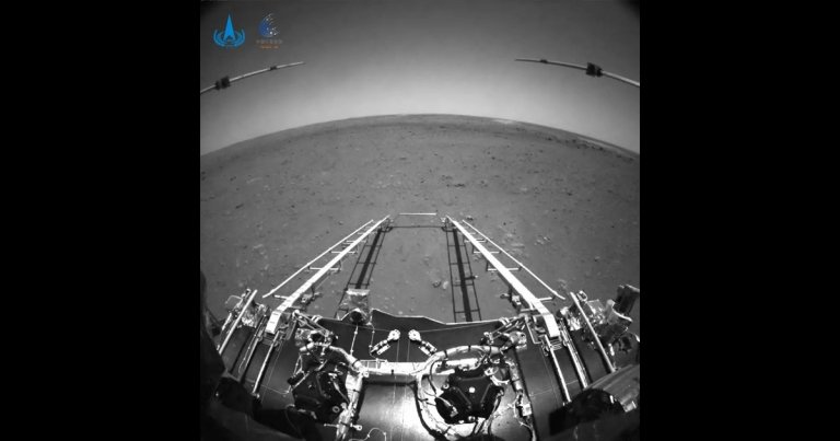 The Chinese rover Zhurong sent footage of its descent along with a video of its drive off of the Tianwen-1 landing platform on Sunday.