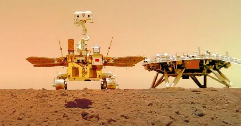 To celebrate 100 days on Mars, China's national space agency released a number of photos showing the path its Mars rover took.