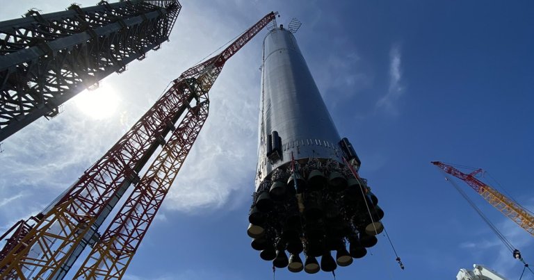 SpaceX is finally getting ready to stack its gigantic 160-foot Starship prototype dubbed Ship 20 on top of its even taller Super Heavy booster.