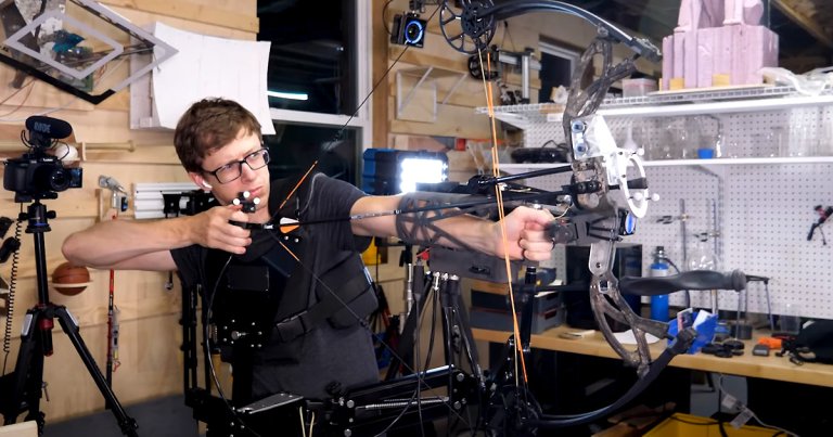 YouTuber Shane Wighton from the channel "Stuff Made Here" has created a terrifying bow that literally aims itself and never misses.