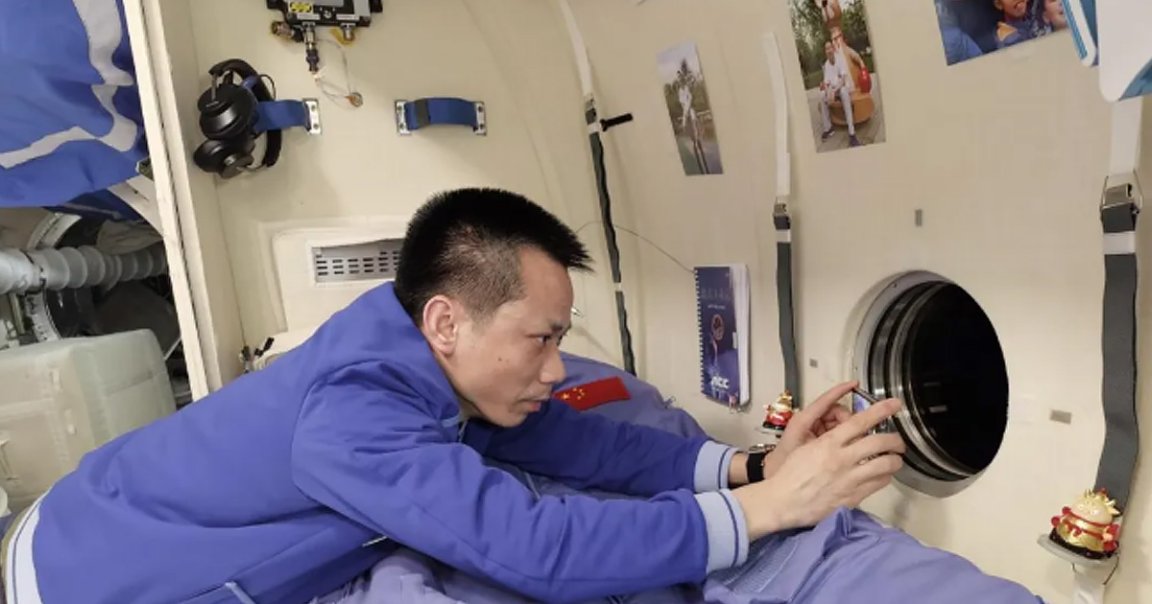 An image shared by Chinese state news shows astronaut Tang Hongbo relaxing on board the country's new space station. amenities are surprisingly luxurious.