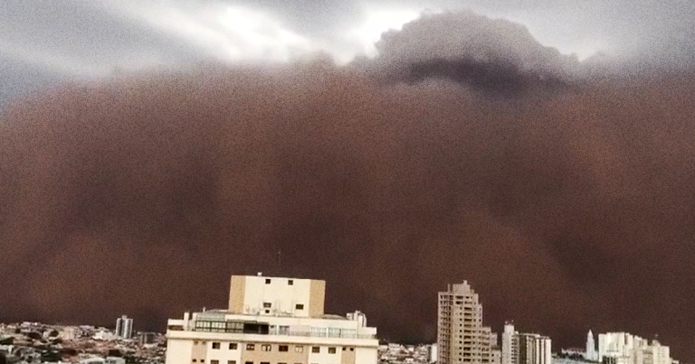 A massive dust storm struck Brazil on Sunday, with massive plumes of dirt appearing to engulf entire cities that were enduring a long-term drought.