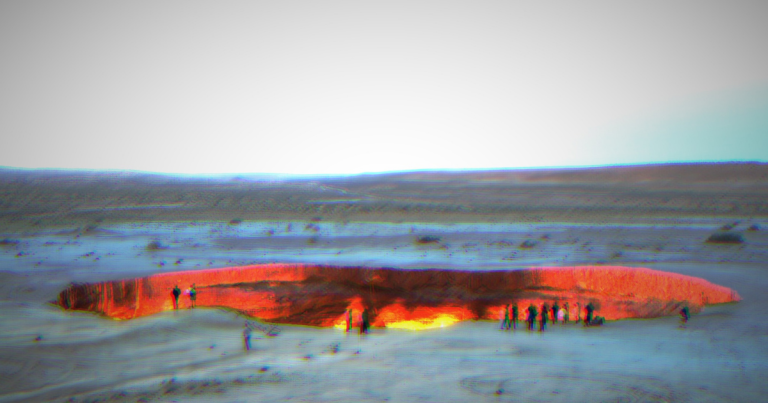 After fifty years of continuous burning, Turkmenistan officials are finally trying to close up a 230-feet wide fiery sinkhole in the Karakum Desert.