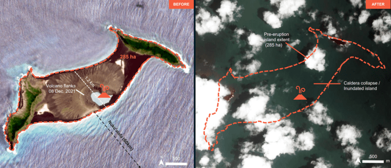 Satellite Images Show Island Where Volcano Erupted Almost Entirely Destroyed
