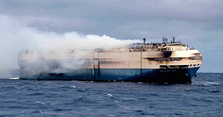 A cargo ship carrying luxuries including Porsches lit on fire last week, forcing the crew of 22 members to evacuate in the Atlantic ocean.