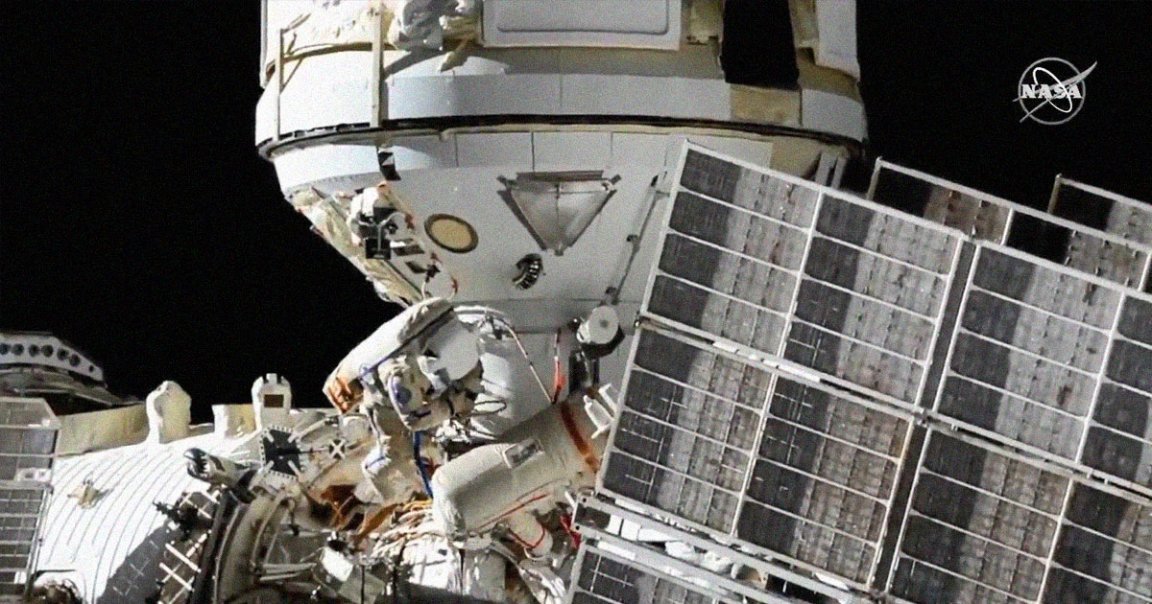 A pair of Russian cosmonauts on board the International Space Station are scheduled to go on a spacewalk to active a 37-foot robotic arm.
