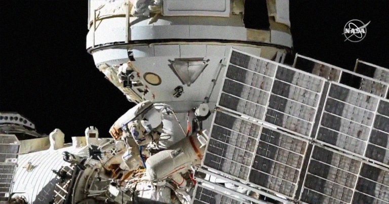 A pair of Russian cosmonauts on board the International Space Station are scheduled to go on a spacewalk to active a 37-foot robotic arm.