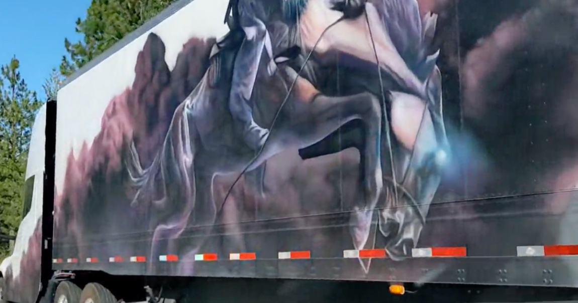 One Reddit user captured video of an exceptional Tesla Semi that features a bucking horse mural on its side. Semis have been delayed for years.