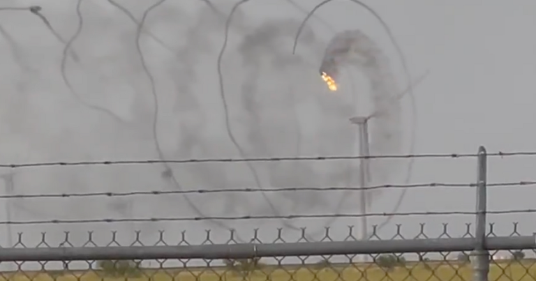 A windmill in Texas caught on fire after getting strucking by lightning. Footage showed a spiral of smoke before the structure collapsed.