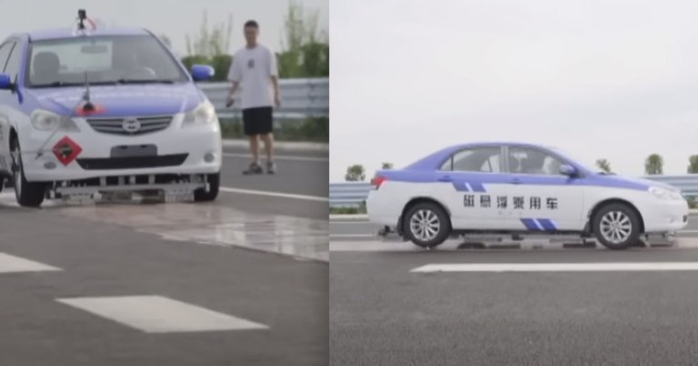 China has tested modified cars that are capable of magnetically levitating (maglev) almost an inch and a half off of the ground on a stretch of highway.