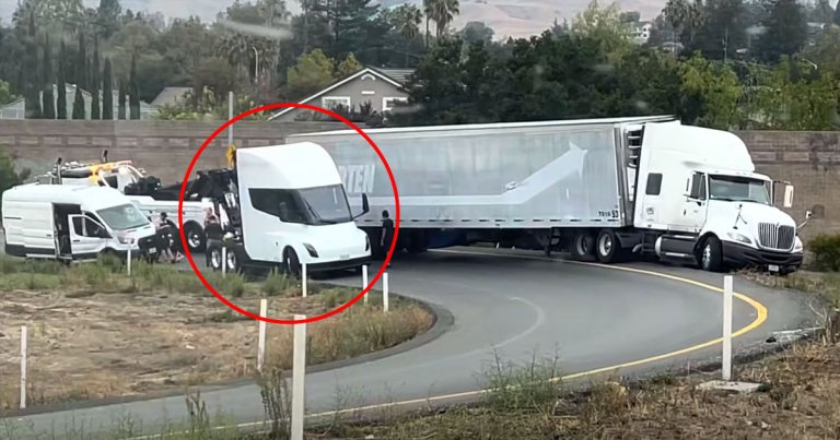 Footage shared on YouTube shows a Tesla Semi truck seemingly broken down on the side of a highway in Northern California, blocking traffic on an on-ramp.