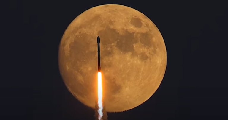 A stunning new video captured by X shows a SpaceX Falcon 9 rocket blasting past a gorgeous full Moon, a rare sight.