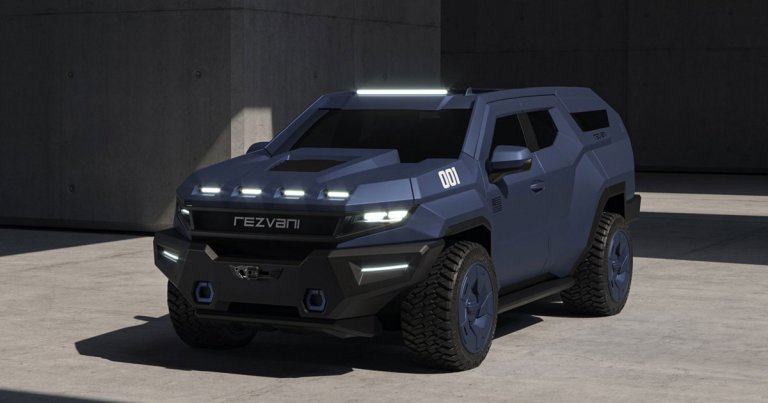 Car designer and manufacturer Rezvani has come up with a truly apocalyptic military-grade SUV that can pepper spray, electrify, and blind passersby.
