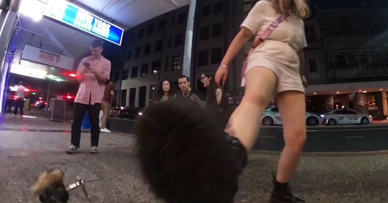 An expensive robodog that was trawling the streets of Brisbane late at night got the crap kicked out of it for no reason by a belligerant Aussie.