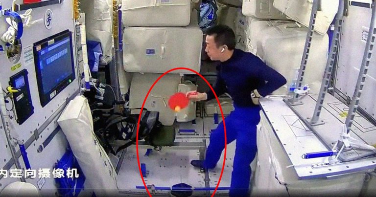 Footage shared by Chinese media shows a Chinese astronaut playing ping-pong by himself on board the country's brand new Tiangong space station.