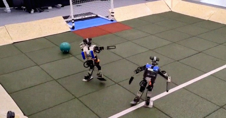 Researchers from Google's DeepMind AI lab did us a solid by showcasing the cutesy power of tyke-sized robots trying to actually play soccer.
