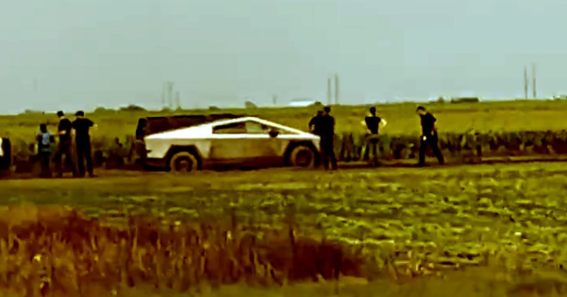 A Tesla Cybertruck prototype was spotted by eagle-eyed onlookers outside Corpus Christi, Texas, stuck in a field.