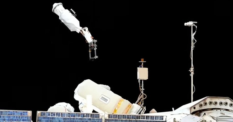 During a spacewalk, Russian cosmonauts chucked an entire experiment into the abyss while cleaning the outside of the ISS.