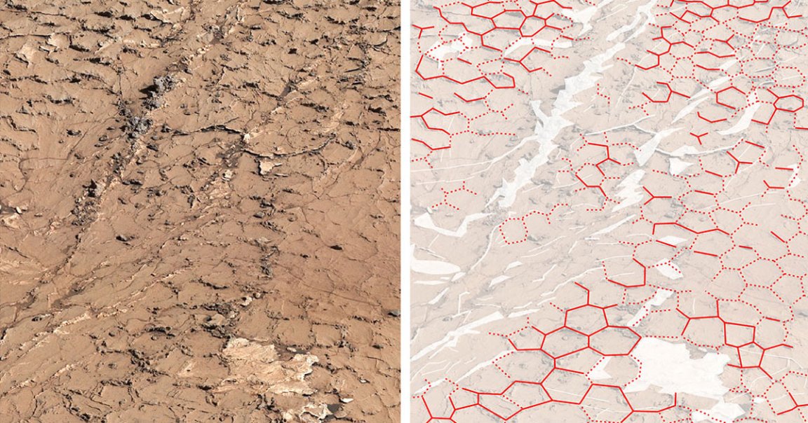 NASA's Curiosity Mars rover has come across a fascinating hexagonal pattern in salt deposits that looks eerily familiar.