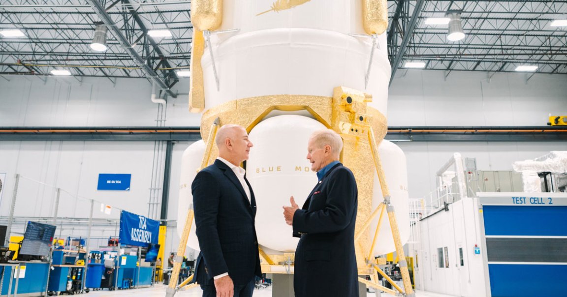 Blue Origin just unveiled the latest prototype for its NASA moon lander — and it's way jankier looking than the concept art made it seem. 