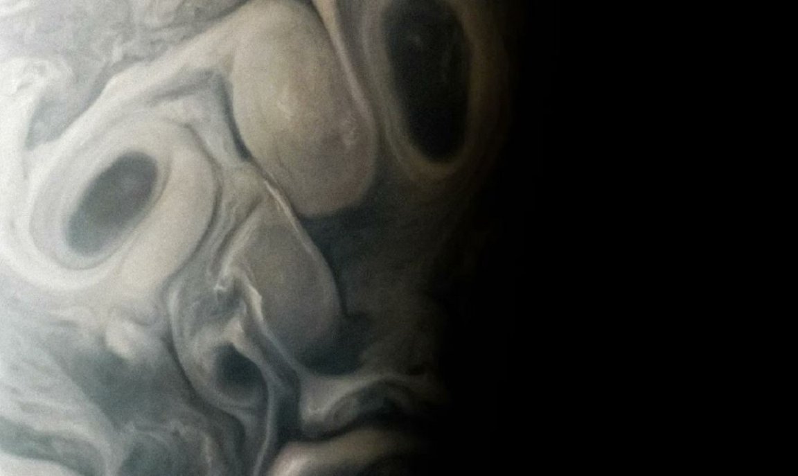 Even the ghouls on Jupiter are out for Halloween! The Juno spacescraft captured a spooky image of a grimacing "face" in Jupiter's clouds.