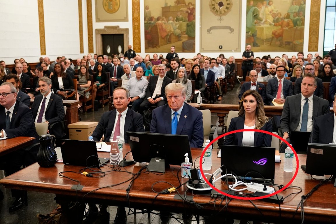 Trump layer Alina Habba showed up to the former president's Monday court hearing with a light-changing gamer's laptop.