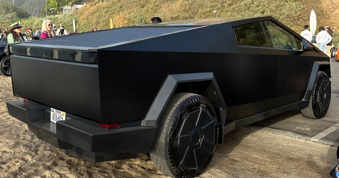 A matte-black Cybertruck, which Tesla chief designer Franz von Holzhausen was driving around Southern California, looks awful up close.