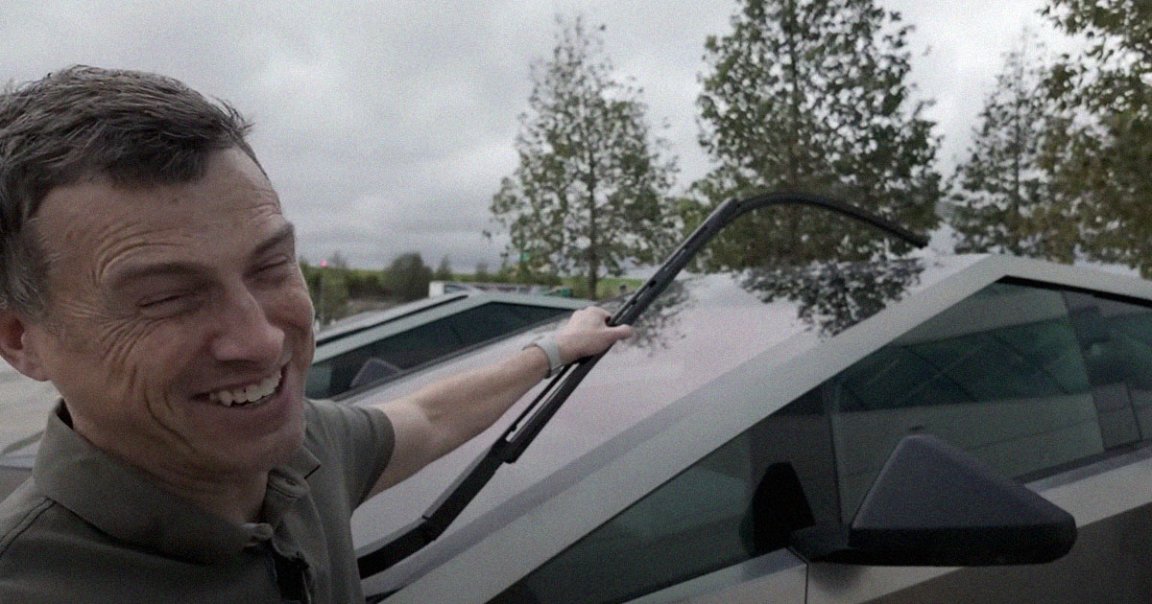 The massive windshield wiper blade on Tesla's Cybertruck might be made out of a single floppy, rubber-like material.